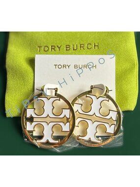 Tory Burch White and Gold Logo Miler Earrings!!!